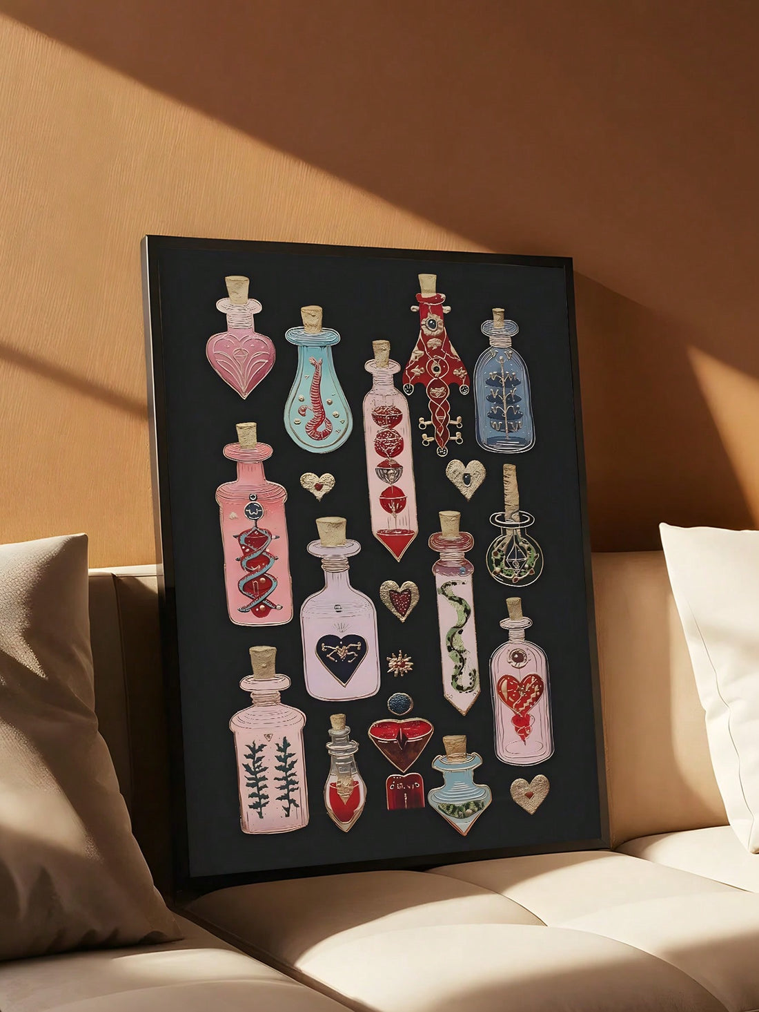 Elevate your space with the Mystical Potion Bottle Wall Art, a gothic surreal canvas print that brings an enchanting and mysterious atmosphere to any room. Crafted with intricate details and rich tones, this artwork captures the allure of fantasy and dark elegance, making it a perfect statement piece for those who appreciate unique, sophisticated home decor. Its high-quality canvas ensures lasting vibrancy and texture, enhancing your environment with a touch of magical intrigue.