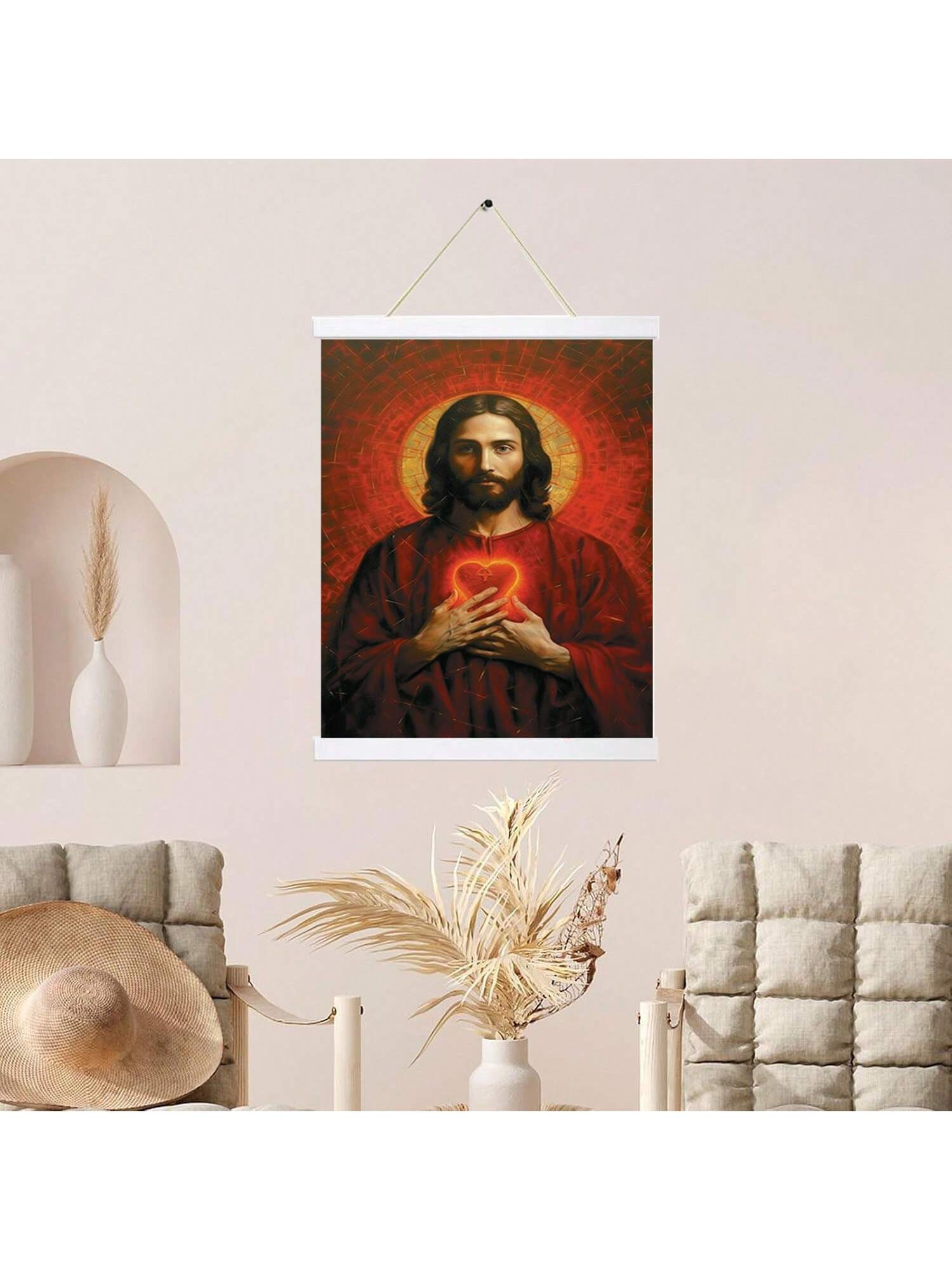 Effortlessly display your Catholic sacred pictures and more with our Natural Teak Pine Wood Magnetic Hanger Frame. Made from high-quality wood, the frame is ready to hang on your wall. The magnetic design allows for quick and easy changes, while the natural wood adds a touch of elegance to your home.