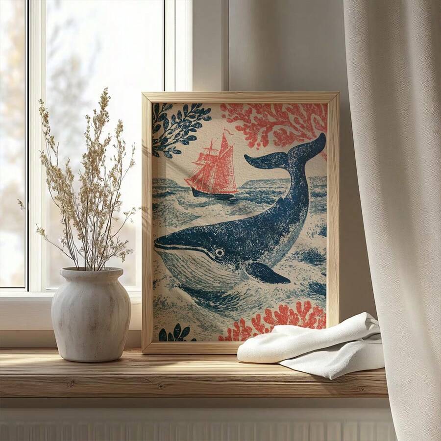 The Nautical Whale Breaching Ocean Waves Vintage Coastal Tall Ship Canvas Poster captures the breathtaking moment of a majestic whale rising above powerful ocean waves beside a classic sailing ship. Featuring vintage nautical artwork, rich coastal tones, and beautifully detailed maritime elements, this piece evokes the adventure, freedom, and timeless beauty of life at sea while adding a refined coastal charm to any interior.