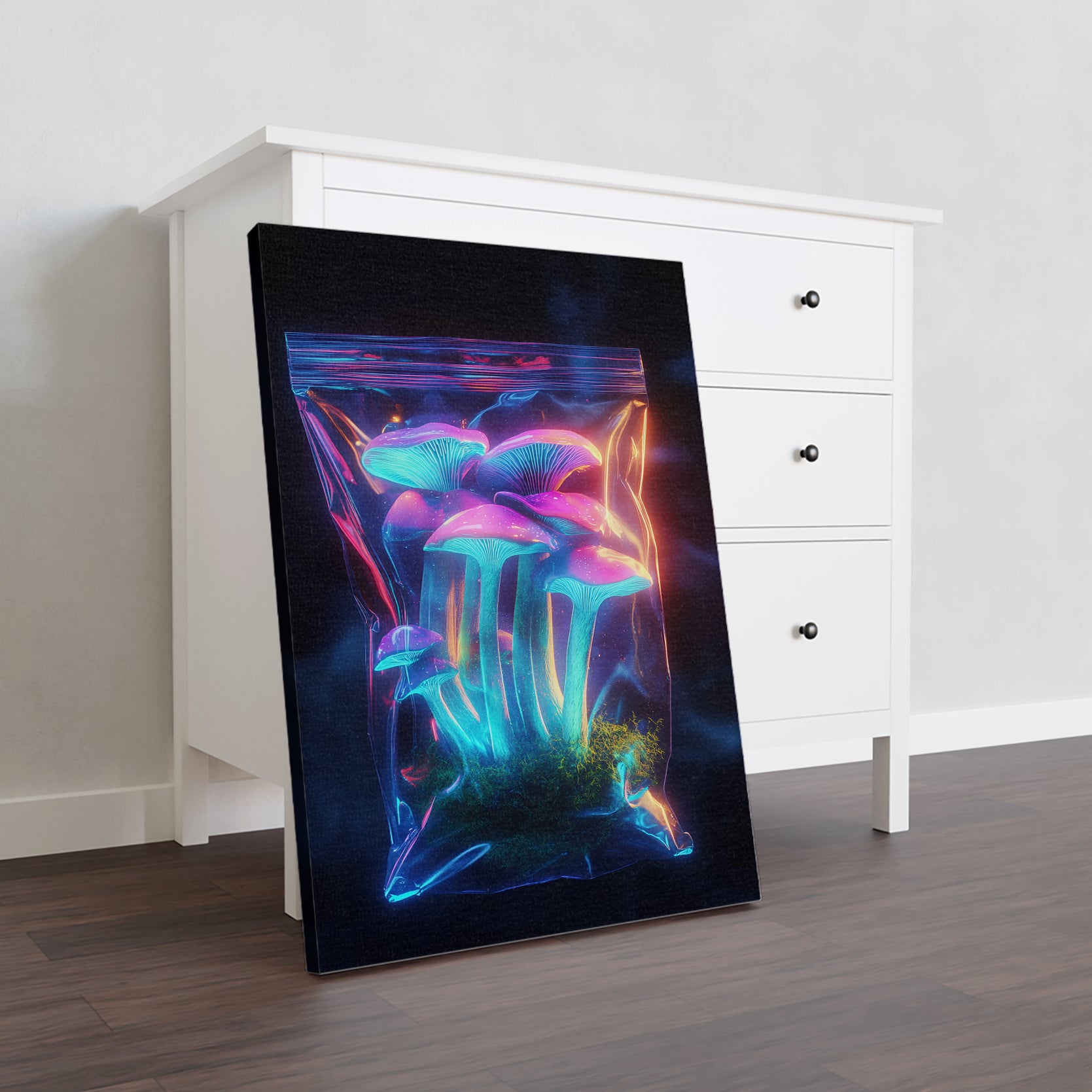Spruce up your living room, sofa backdrop, or bedside with our Neon Mushroom Fantasy Wall Art Canvas. This modern, psychedelic digital print adds a touch of whimsy and color to any space. Made with high-quality materials, it's the perfect addition to your home decor.