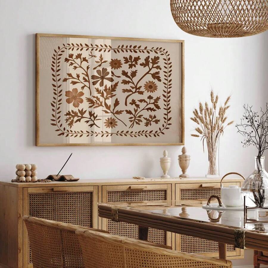 Bring botanical elegance into your space with this vintage-inspired boho wall art. Featuring soft, neutral tones and delicate floral motifs, this unframed canvas painting captures the essence of pastoral charm. The waterproof canvas ensures durability and longevity, making it perfect for any room in your home. Whether displayed in a living room, bedroom, or entryway, this piece adds a touch of natural sophistication to your decor.