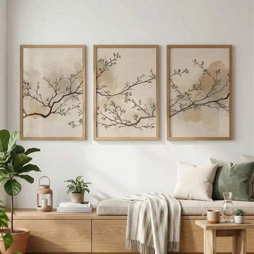 Neutral Botanical Japandi Beige Olive Green Japanese Nordic Canvas Poster Set 