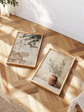 Neutral Botanical Terracotta Vase & Olive Branch Wabi-Sabi Canvas Poster Set 
