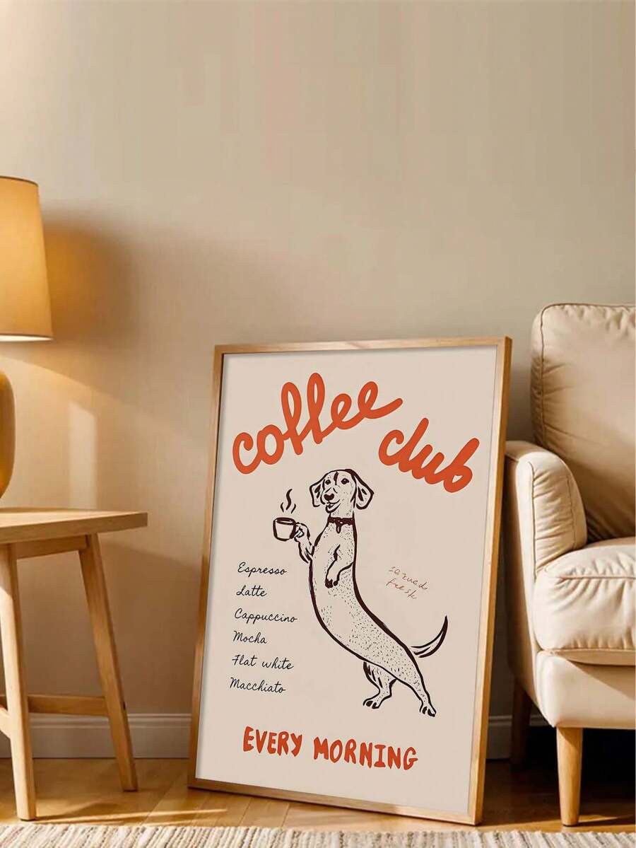Neutral Coffee Club dachshund canvas poster