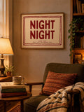Night Night wall art with deep red typography