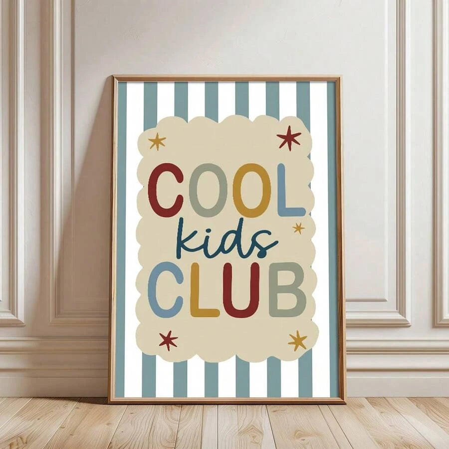 Nordic Children's Club Blue Stripe Typography Canvas Poster