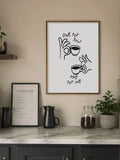 Framed One for You One for Me coffee line art canvas poster above a coffee station