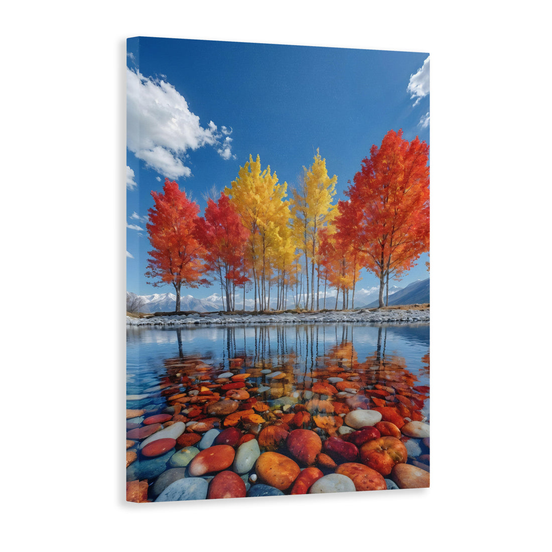 Enhance your living space with our Autumn Lake Canvas Wall Art, featuring a stunning mountain landscape with colorful trees reflecting in the tranquil lake. Perfect for living rooms, sofa backdrops, bedside decoration, and home decor, this piece will bring a touch of natural beauty to any room. Made with high-quality canvas, our wall art is sure to impress.