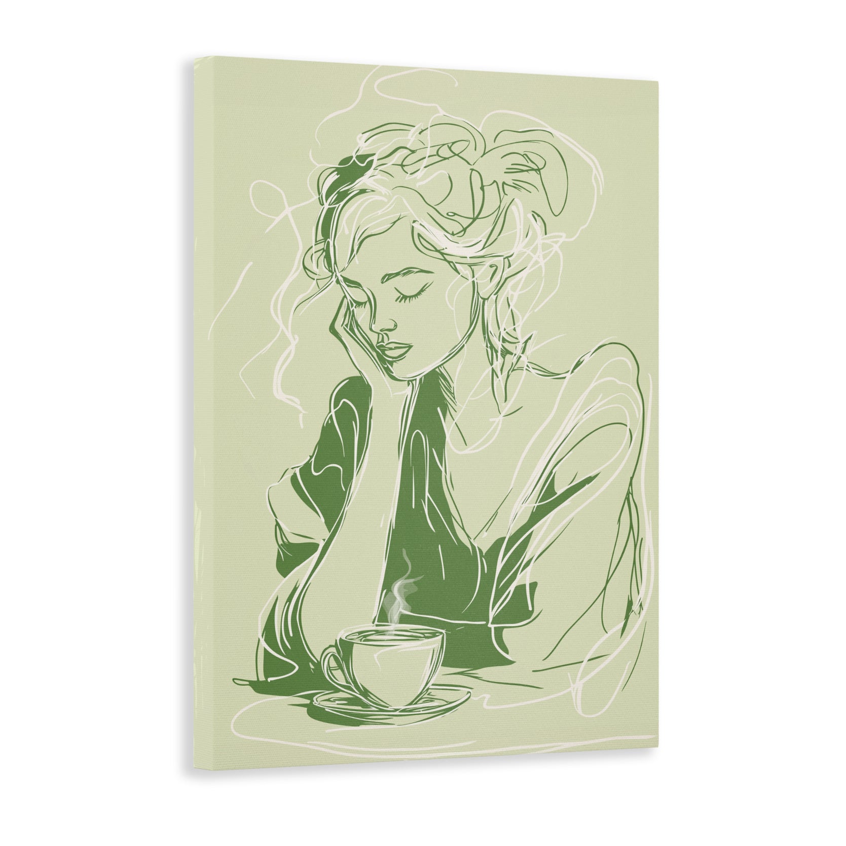 Introduce modern sophistication to your space with our Sage Green Modern Line Art Canvas Wall Art. Featuring a minimalist Coffee Time Illustration, this piece adds a touch of elegance to any living room, sofa backdrop, bedside, or home decor. Elevate your space with this unique and stylish artwork.
