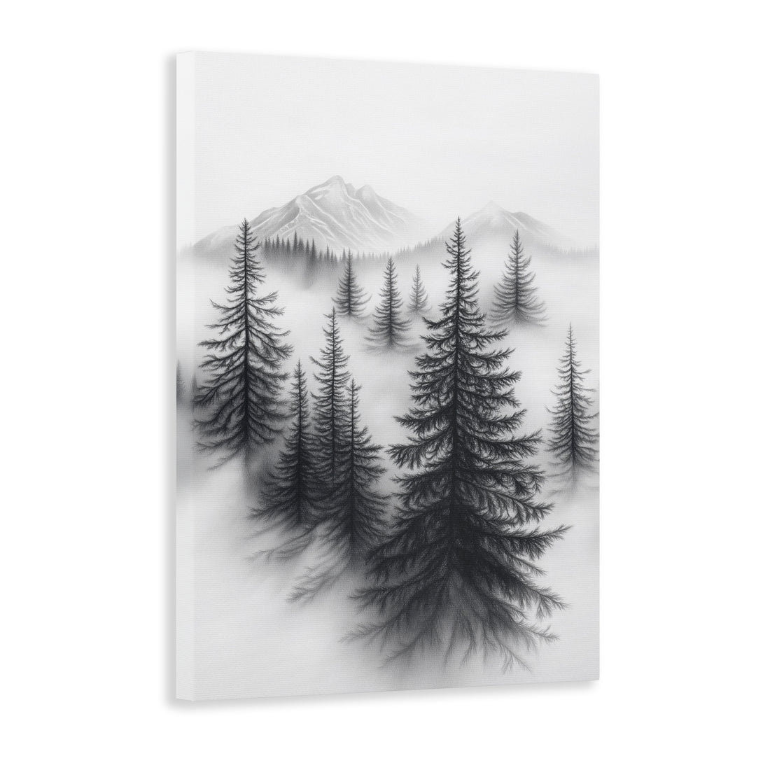 Transform your living room, bedside, or sofa backdrop into a tranquil retreat with this stunning Misty Forest Canvas Wall Art. Featuring a black and white depiction of pine trees against majestic mountains, this piece adds a sense of serenity to any space. Made with high-quality materials, it will enhance your home decor for years to come.