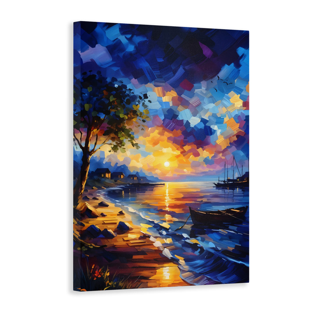 Enjoy the relaxing beauty of a coastal sunset with this stunning canvas wall art. Featuring a serene beach landscape and sailboat, this piece will bring a touch of tranquility to any room. Perfect for living rooms, sofa backdrops, bedside decorations, and home decor. Expertly crafted for a professional and elegant touch.