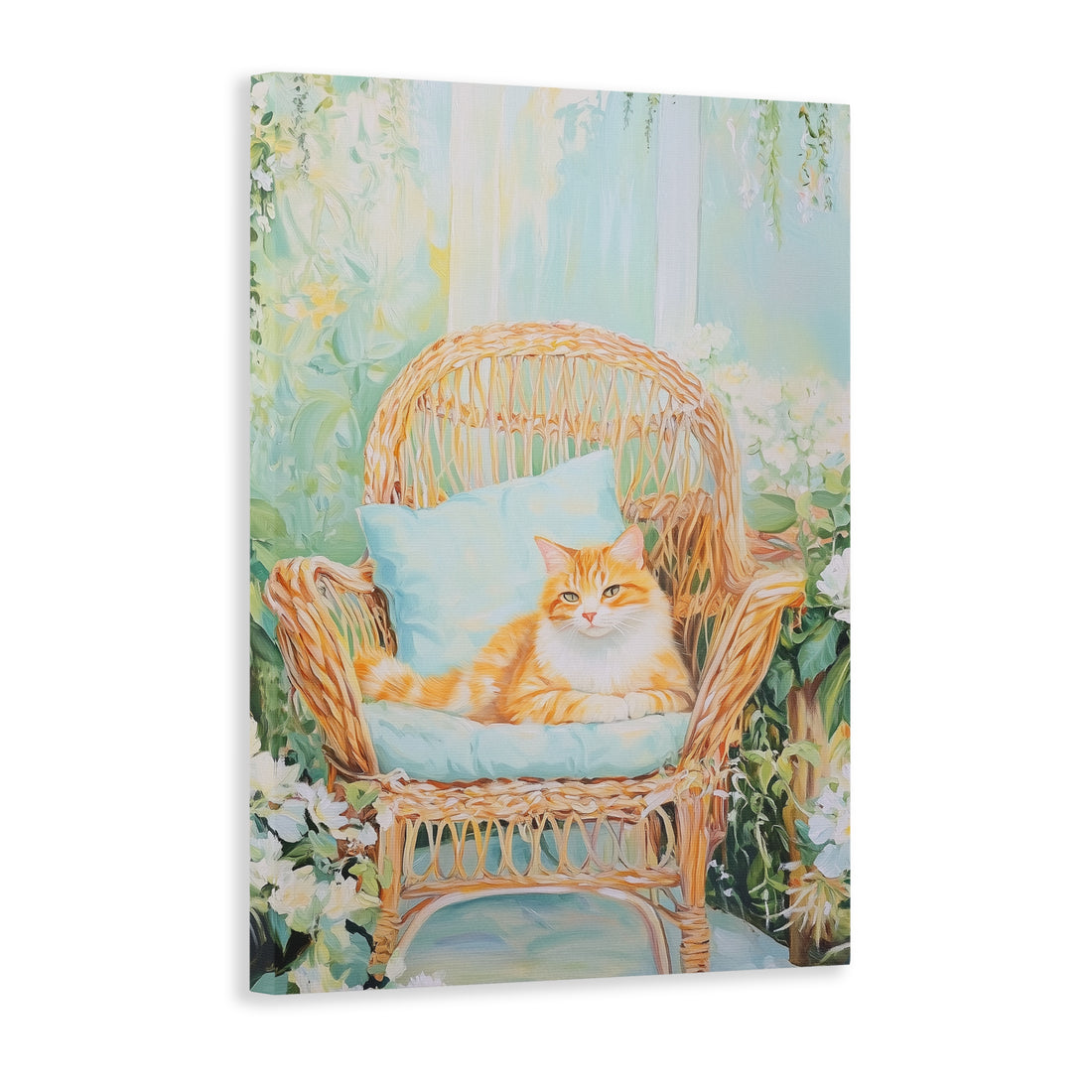 This charming Garden Cat Art Print features an Orange Tabby relaxing in a wicker chair, adding a touch of whimsy to any living room, sofa backdrop, bedside, or home decor. Made from high-quality materials, this print will surely bring a smile to your face and brighten up your space.