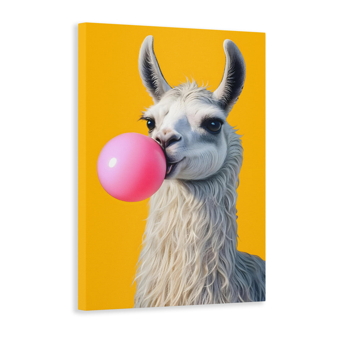 Elevate your home decor with our Funny Llama Canvas Wall Art. The charming pink bubble gum and yellow background add a modern touch to any room, whether it's your living room, sofa backdrop, or bedside decoration. Expertly designed and crafted, this canvas art is a must-have for any home.