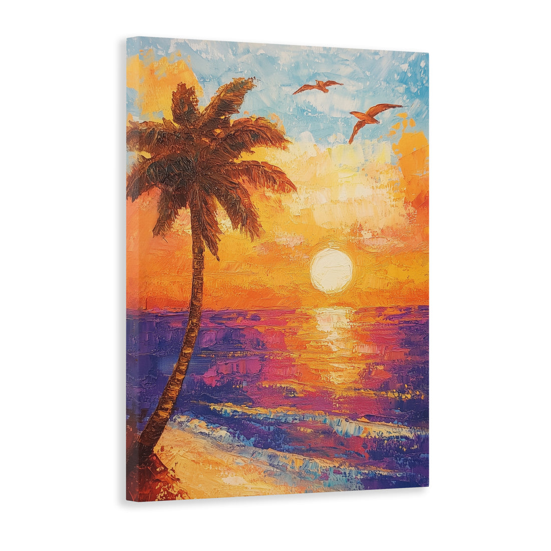 Enhance the beauty of your home with our Beach Sunset Canvas Wall Art featuring a stunning Palm Tree Ocean Scene. Perfect for adding an eye-catching touch to your living room, sofa backdrop, or bedside. Showcasing the serene and calming vibes of a beach sunset, this canvas art is a must-have for any home decor.