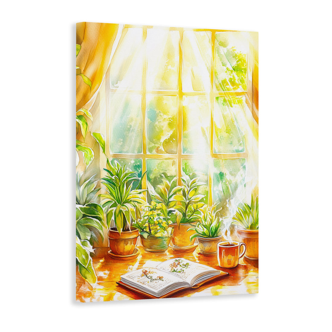 Add some natural beauty to your home with this Botanical Wall Art Print. Featuring a delicate Watercolor Illustration of a Garden Window filled with Plants and a Book, this print is perfect for adding a touch of greenery to your Living Room, Sofa, or Bedside. Elevate your home decor with this stunning piece.