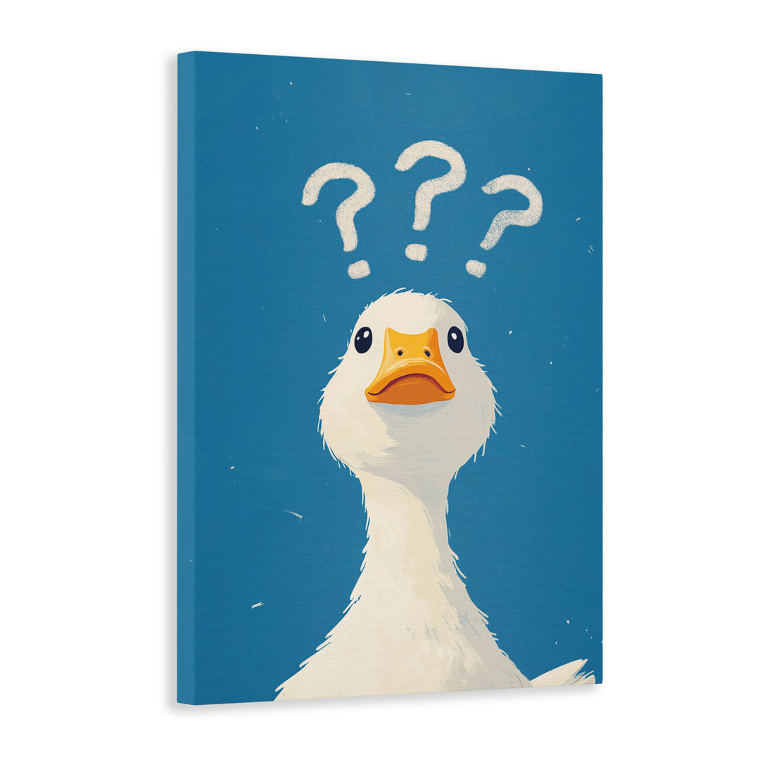 Brighten up your living room with our Cute Duck Canvas Wall Art featuring a playful cartoon duckling surrounded by question marks. This unique print adds a touch of whimsy to any room, making it perfect for a sofa backdrop or bedside decoration. Elevate your home decor with this charming piece.