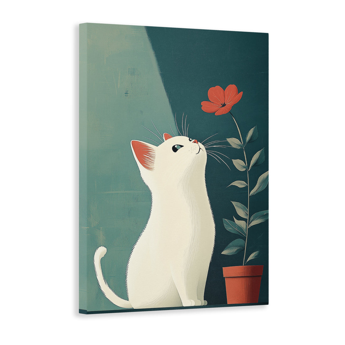 Add a touch of elegance and charm to your living room, sofa backdrop, or bedside with this stunning White Cat with Red Flower Wall Art Canvas. Featuring a beautiful white cat surrounded by a vibrant red flower, this canvas will add a pop of color to any space. Made with high-quality materials, it is perfect for home decor enthusiasts and pet lovers alike.