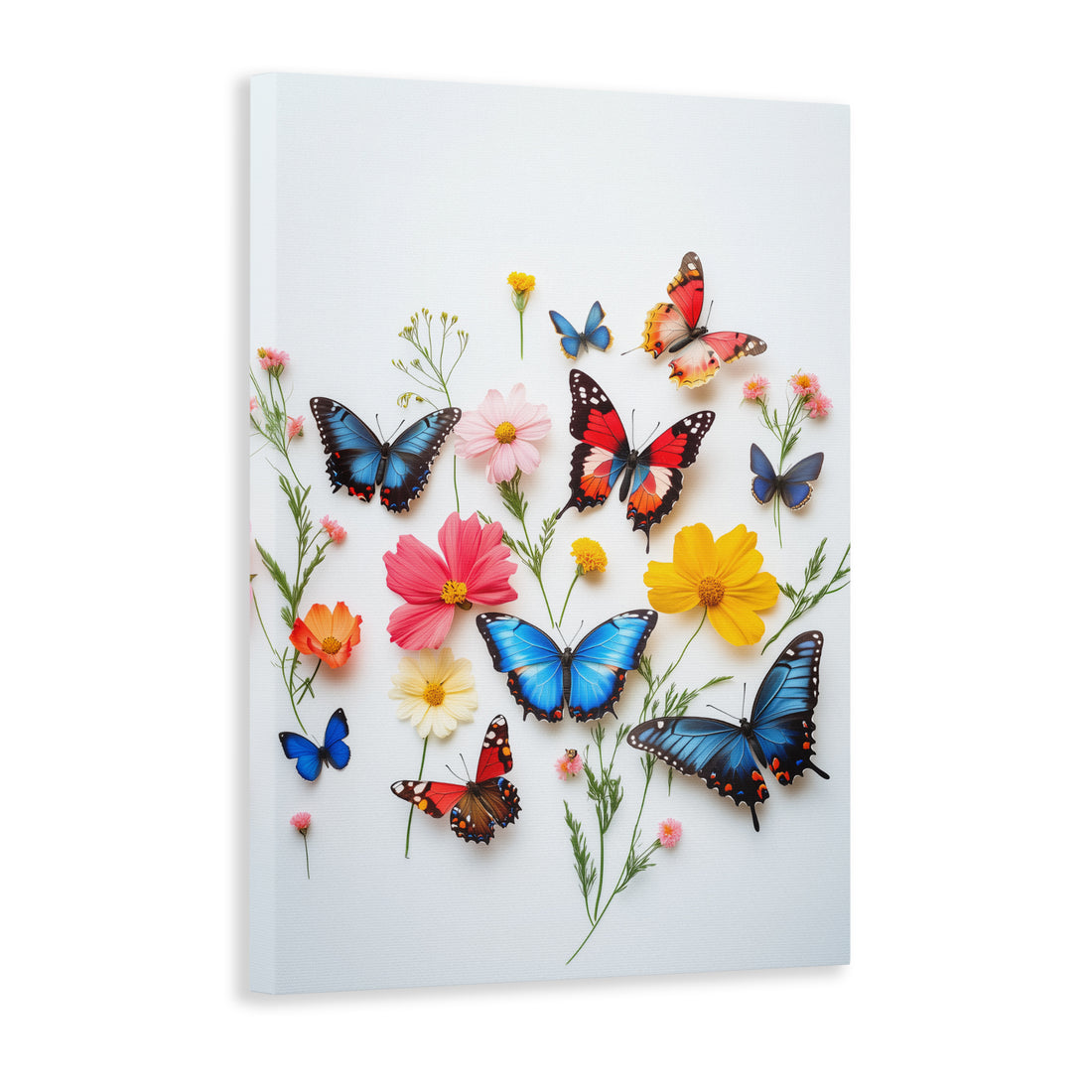 Enhance your living room, sofa backdrop, or bedside with our Butterfly Garden Canvas Wall Art. The vibrant and colorful floral print will add a touch of nature to any space. Made with high-quality canvas, this home decor piece is sure to brighten up any room.