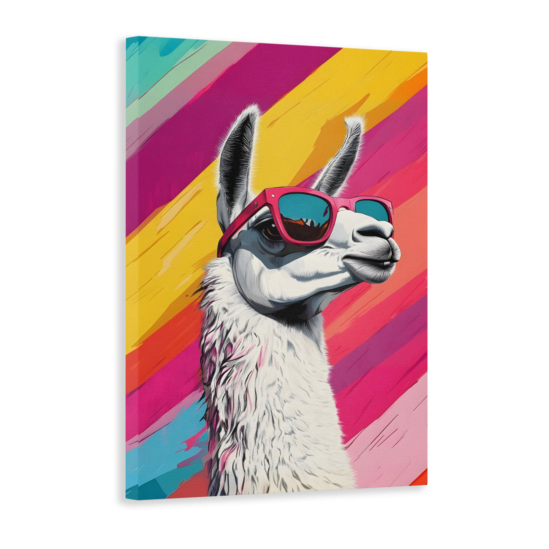 Add a playful touch to your home decor with our Colorful Llama Canvas Wall Art featuring a cool sunglasses design. Perfect for sprucing up your living room, sofa backdrop, or bedside, this canvas art will bring a burst of color and personality to any space. Expertly crafted and sure to make a statement.