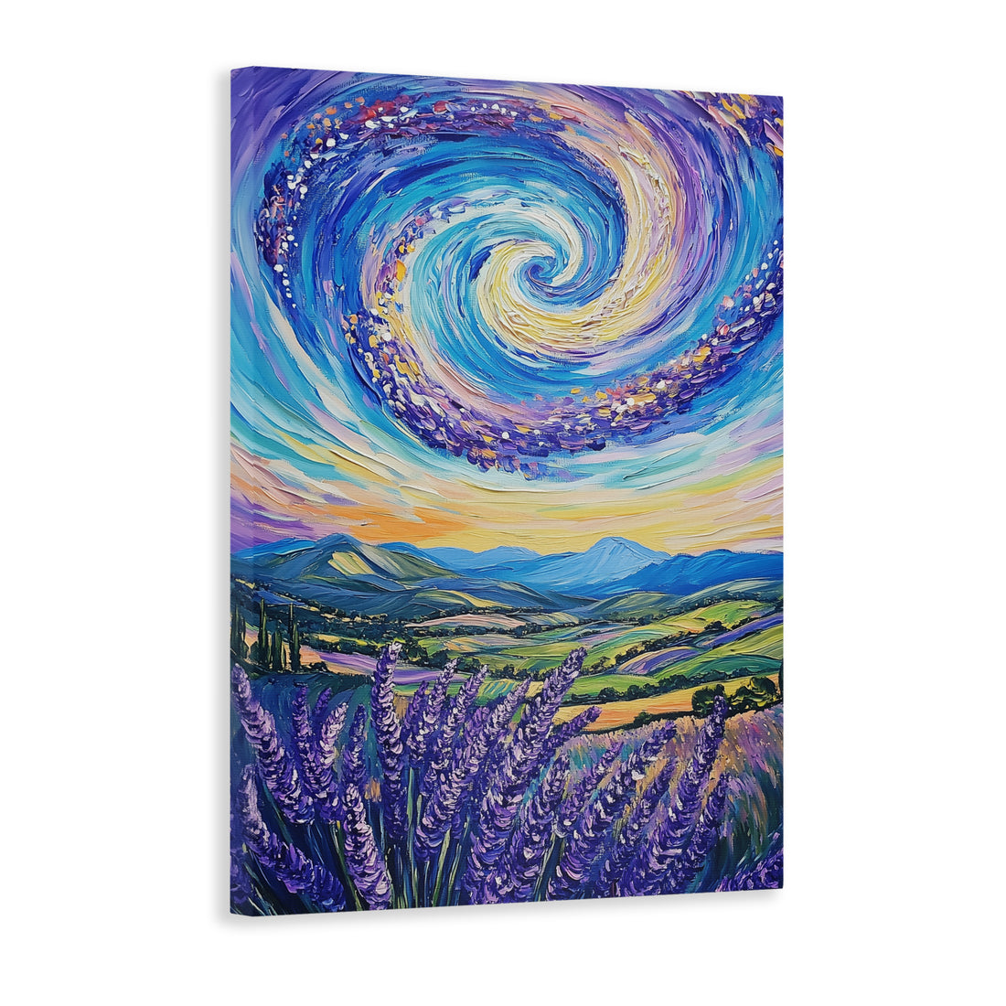 Vibrant Swirl Mountains and Lavender Field Canvas Art - For Living Room, Sofa Backdrop, Bedside Decoration, Home Decor