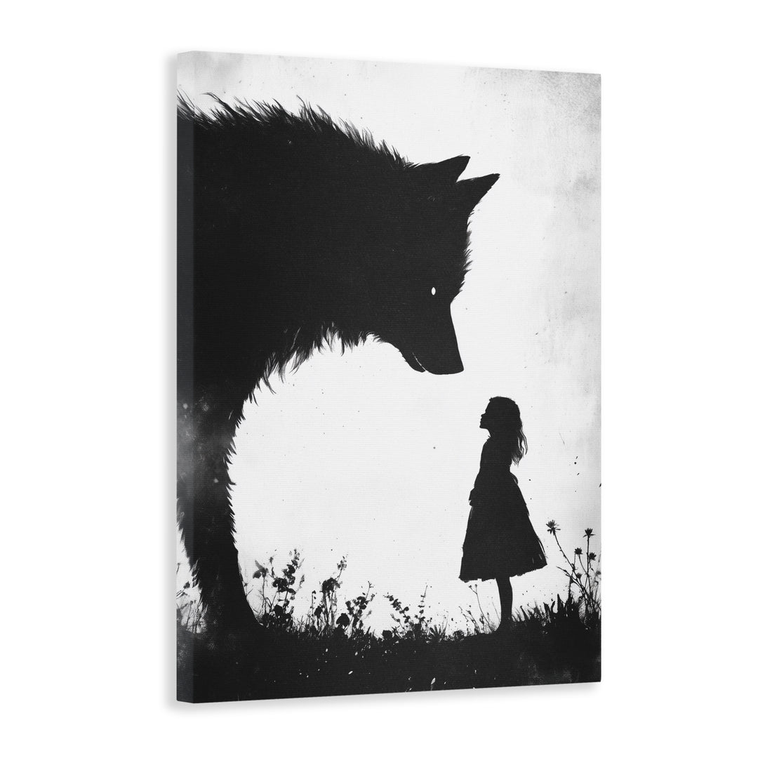 Enhance your living room, bedroom, or any space with this stunning canvas wall art. Featuring a striking black and white wolf silhouette against a fantasy forest backdrop, this piece adds a touch of elegance and nature to your home decor. Perfect for a sofa backdrop or bedside decoration, bring the wild into your home.