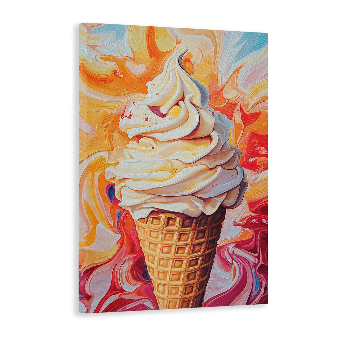 Enjoy your favorite dessert all day long with our Ice Cream Cone Canvas Wall Art. Perfect for the living room, sofa backdrop, bedside, or any space in need of a sweet touch. Add a pop of color and whimsy to your home decor with this fun and vibrant piece. Made with high-quality canvas, it will last for years to come.