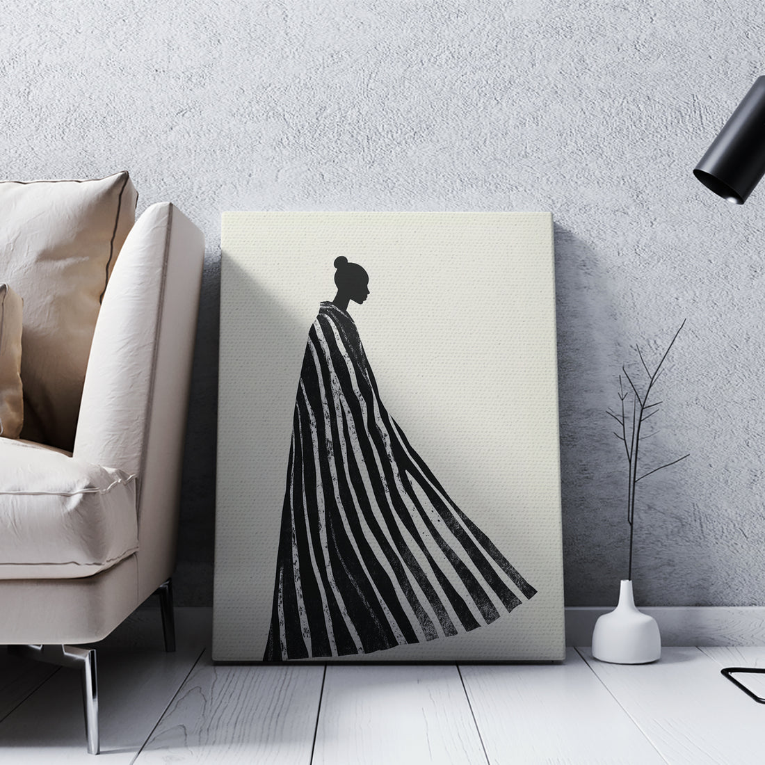 Elevate your living space with this Black and White Striped Silhouette Wall Art, designed to complement modern interiors. Its striking contrast and clean lines make it an ideal centerpiece for your living room, sofa backdrop, or bedside area. Crafted to enhance ambiance without overwhelming, this piece adds a sophisticated touch to your home decor while maintaining versatile appeal.