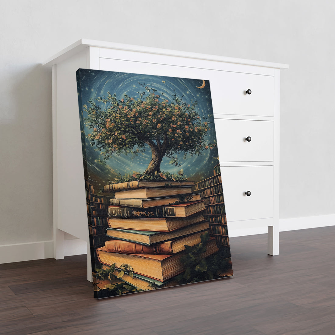 Magical Library Canvas Wall Art, Tree of Knowledge Print - For Living Room, Sofa Backdrop, Bedside Decoration, Home Decor