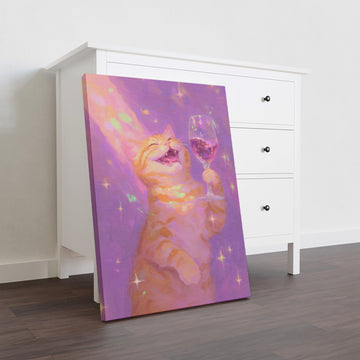 Whimsical Cat Art Canvas Print, Purple and Orange Fantasy Wall Decor - For Living Room, Sofa Backdrop, Bedside Decoration, Home Decor
