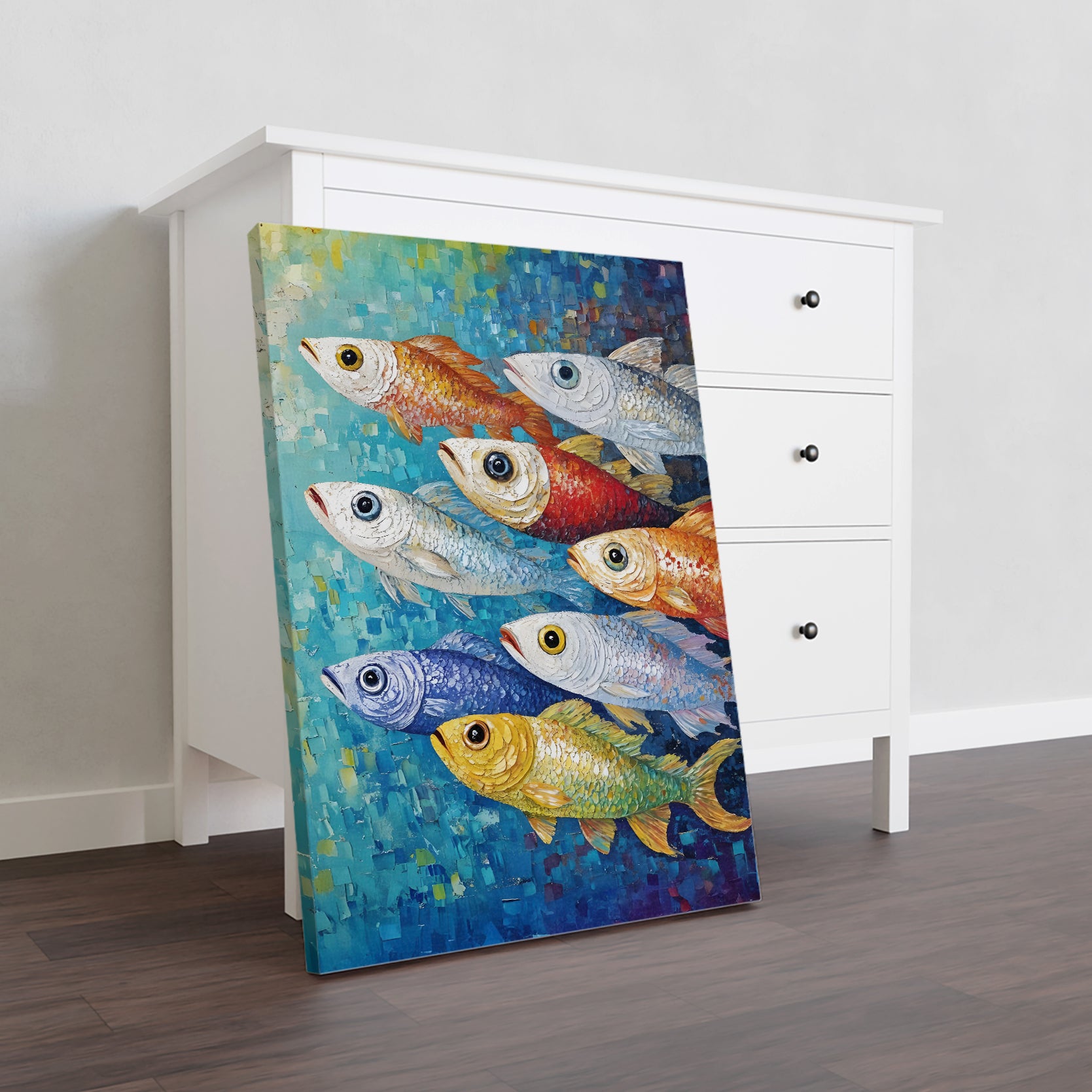 Colorful Fish Canvas Wall Art, Ocean Theme Painting, Blue Underwater Scene - For Living Room, Sofa Backdrop, Bedside Decoration, Home Decor