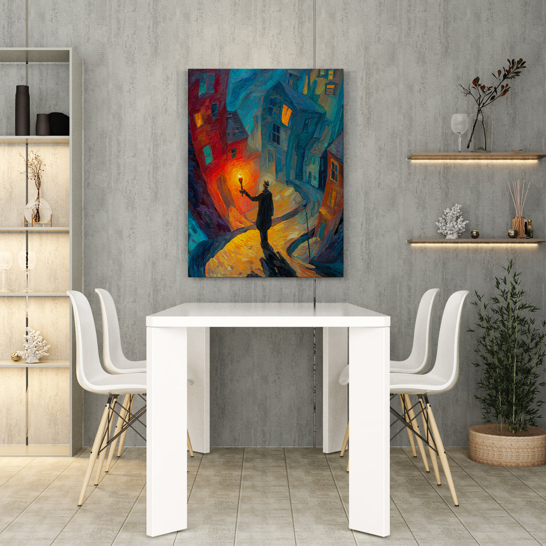 Transform your space with this captivating Night Street Canvas Wall Art, rendered in an evocative impressionist oil painting style. Perfect for living rooms, bedside walls, or above sofas, this piece captures the atmospheric charm of urban nightlife through loose brushwork and rich color blending.
