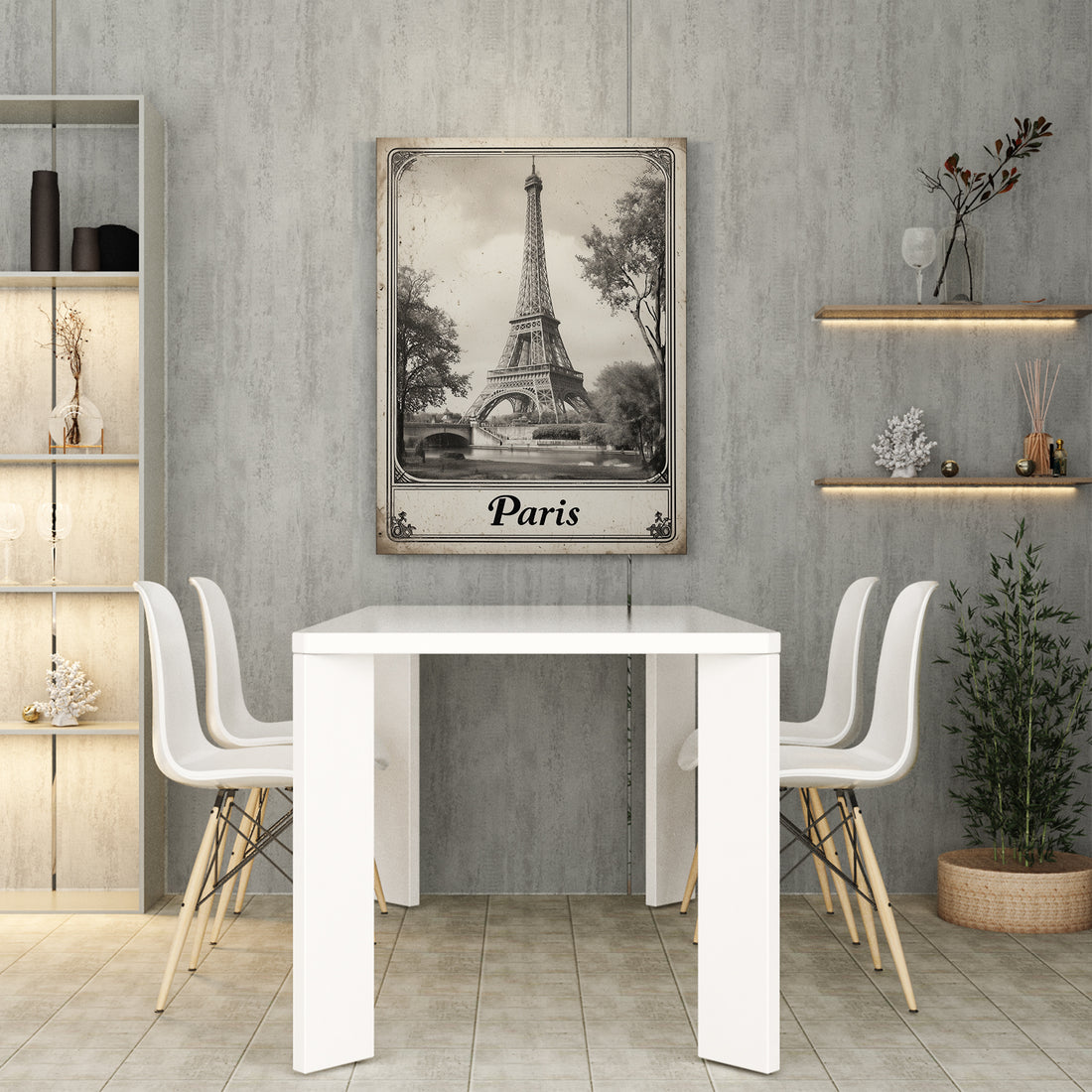 Transport your space to the romantic streets of Paris with this striking black and white Eiffel Tower canvas print. Rendered in timeless monochrome, this vintage-inspired artwork captures the iconic landmark's architectural elegance while maintaining a sophisticated, gallery-quality aesthetic. Perfect for living rooms, bedrooms, or above sofas, the neutral palette complements any interior design scheme.