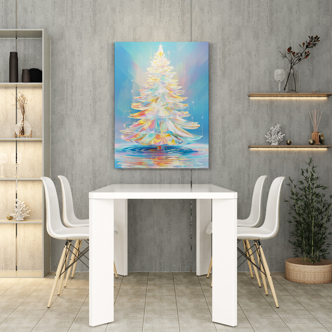 Elevate your seasonal décor with this stunning crystal Christmas tree canvas wall art featuring a prismatic glass design. The intricate print captures the luminous beauty of crystalline forms, creating a sophisticated focal point that transcends holiday decorating.
