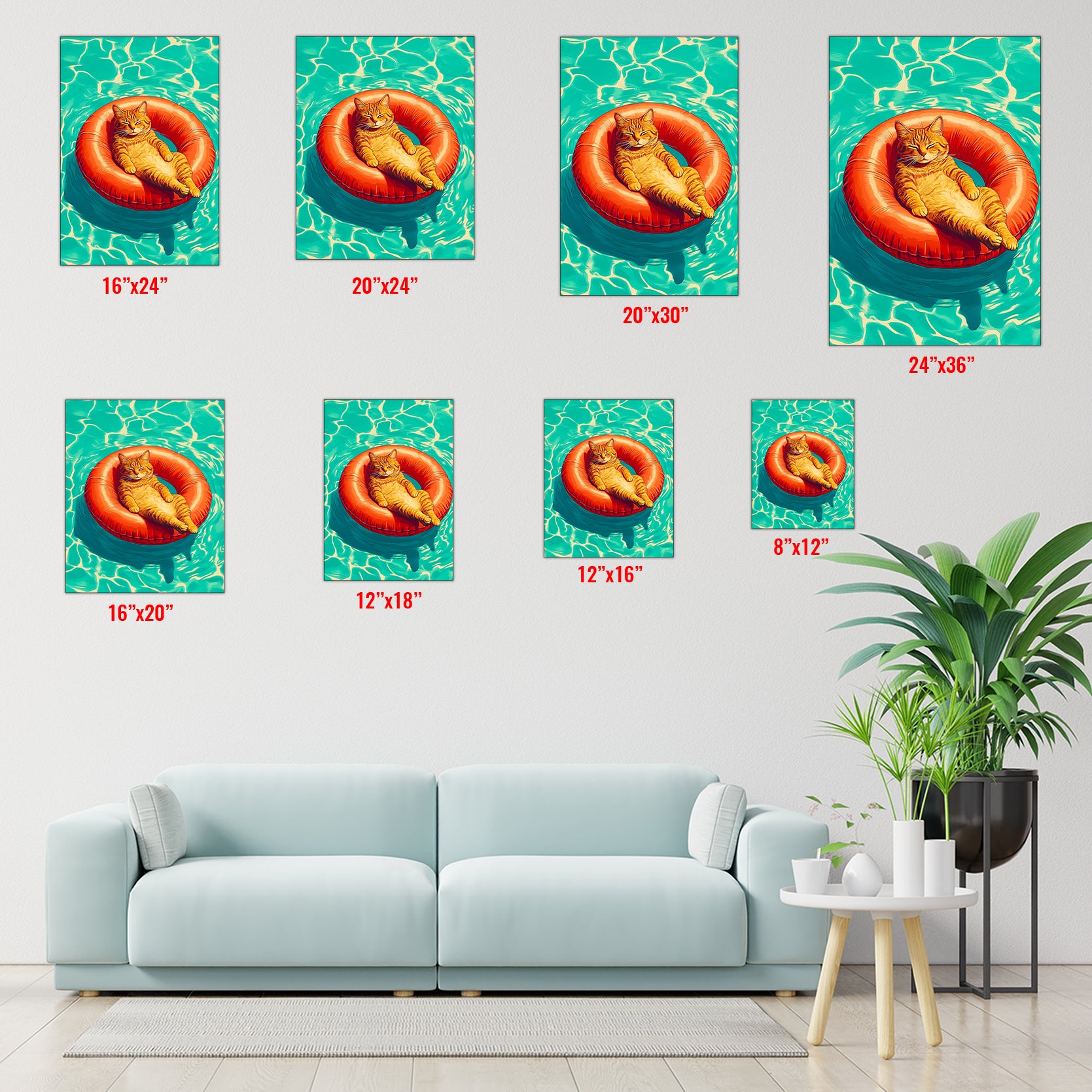 Funny Cat Pool Float Wall Art Canvas - For Living Room, Sofa Backdrop,