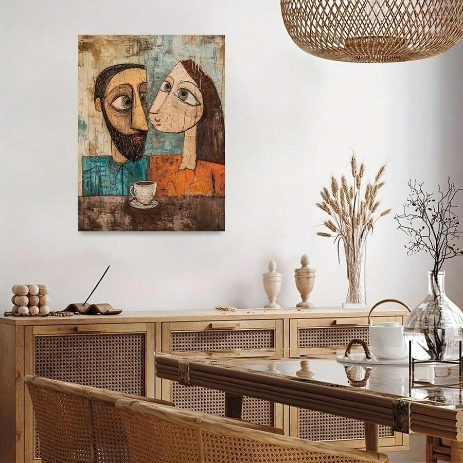 Picasso couple coffee canvas with cubist man and woman portrait
