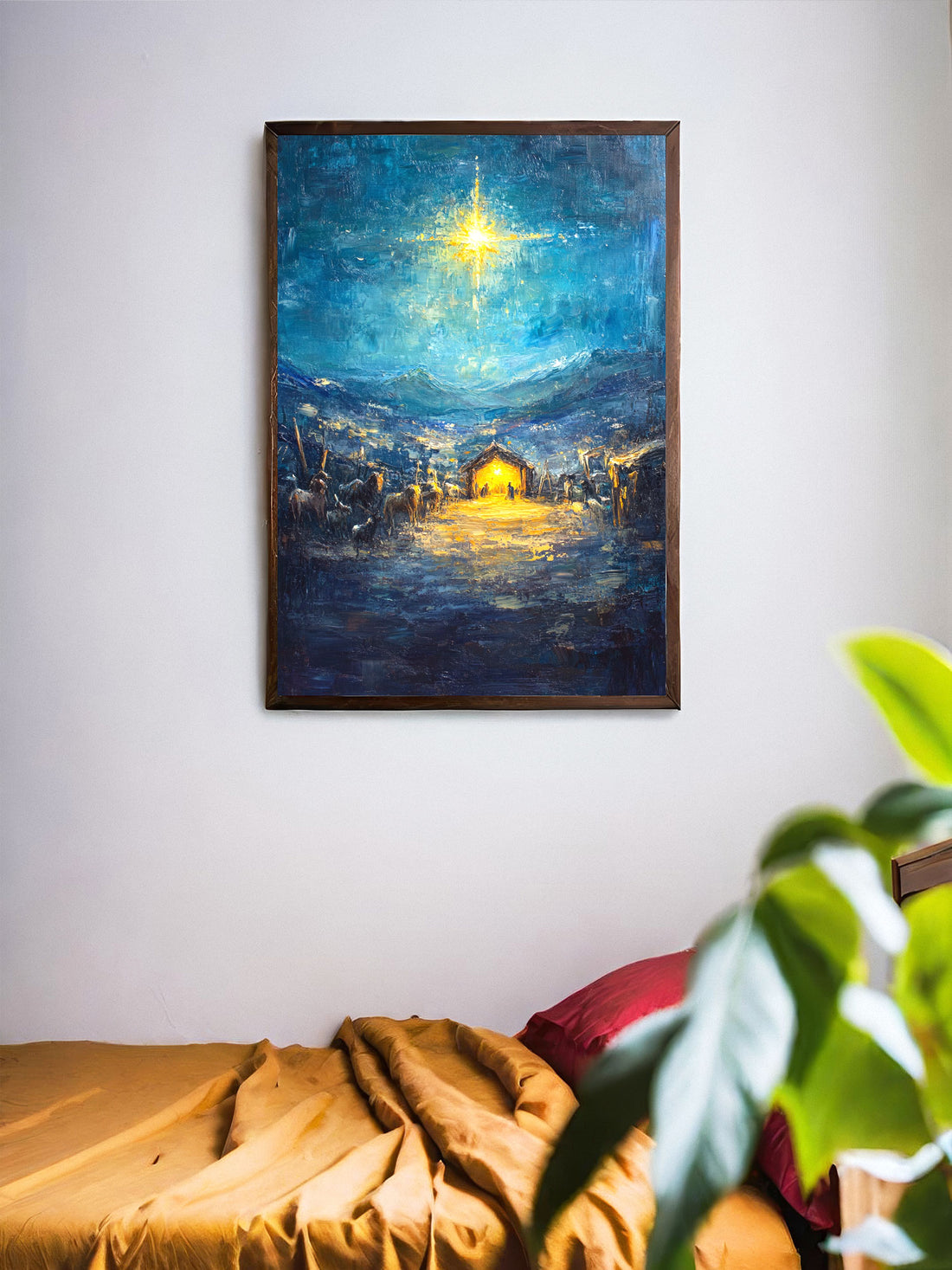 This stunning canvas poster features a depiction of God's house under the stars. Perfect for decorating your living room, sofa backdrop, or bedside, this piece brings a touch of spirituality to your home. Made with high-quality materials and without a frame, it is a versatile addition to any home decor.