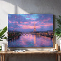 Capture the enchanting beauty of Paris at dusk with this Paris Sunset Canvas Wall Art. Featuring the iconic Eiffel Tower and the serene Seine River, this cityscape adds a sophisticated touch to your living room, sofa backdrop, or bedside area. Crafted to enhance your home decor, it brings warmth and elegance, creating a calming ambiance that complements any interior style. Perfect for those seeking to infuse their space with timeless charm and expert artistry.
