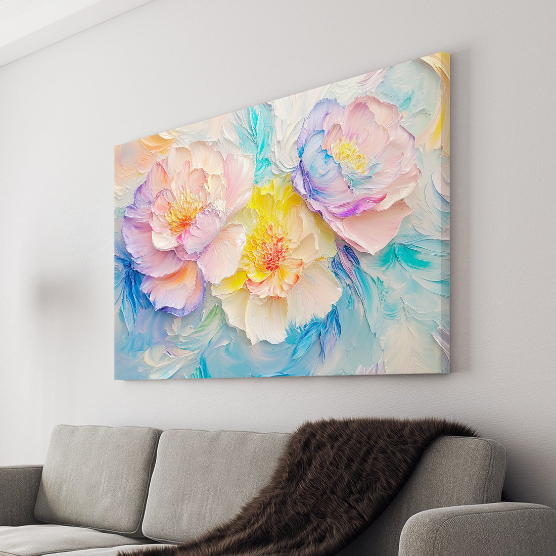 Transform your living room, sofa backdrop, or bedside with this stunning Pastel Floral Canvas Wall Art. Featuring a large abstract peony painting, this piece adds a touch of elegance and serenity to any space. Enhance your home decor with this beautiful and unique piece.