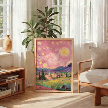 Transform your space with this stunning pastel pink starry night sky oil painting canvas print. Featuring a dreamy blend of soft hues and celestial imagery, this modern artwork brings warmth and wonder to any bedroom, dorm, or office. Crafted on premium canvas with waterproof properties, it's built to last and maintain its vibrant colors. The contemporary design complements both minimalist and eclectic interiors, making it an ideal statement piece or thoughtful gift for art enthusiasts. Ready to hang and in