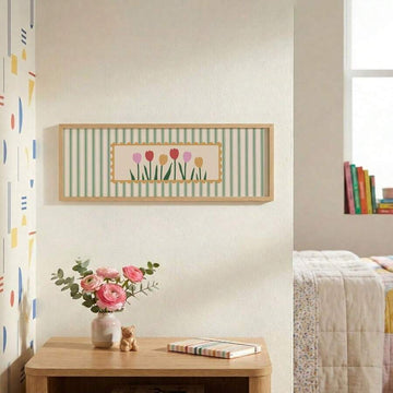 Pastel vintage tulip stamp canvas poster with sage stripes