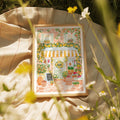Mediterranean fruit market canvas poster styled with wildflowers
