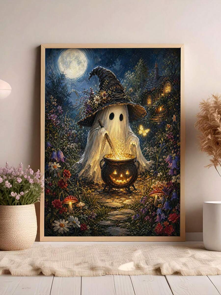 Pastoral Witch Ghost Cauldron Dark Academia Halloween Canvas Poster 