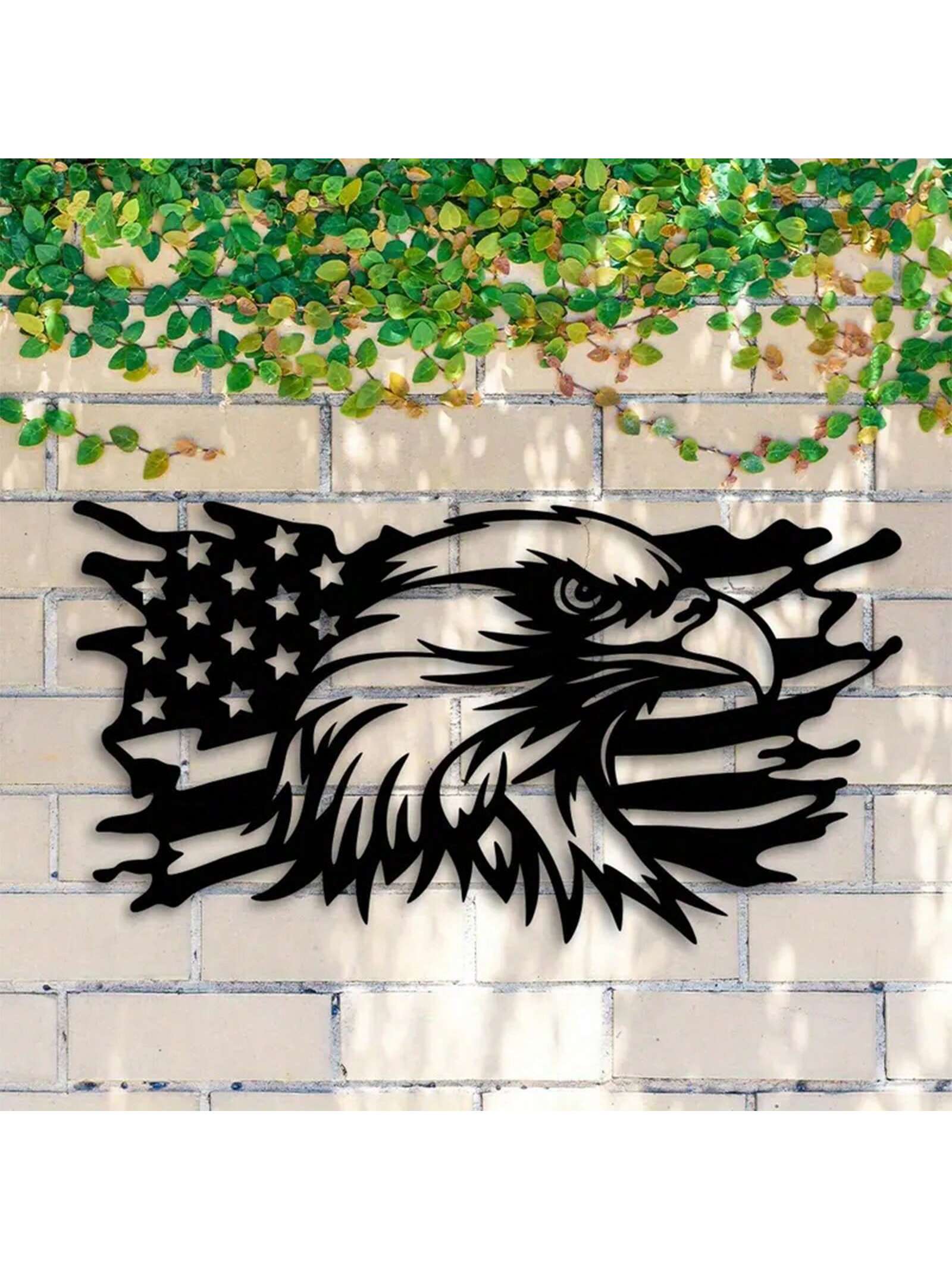 This vibrant metal American flag decor features a fierce patriotic eagle, making it the perfect addition for year-round celebrations. Made with quality craftsmanship, it adds a touch of patriotism to any room. Show your love for the country with this stunning wall art.