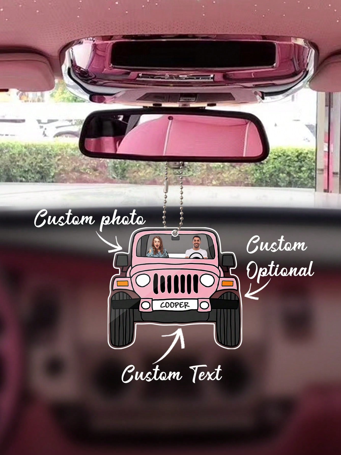 Enhance your driving experience with our Personalized Acrylic Car Hanging Accessory. Customized with your favorite memories, this accessory adds a personal touch to your car. Made with durable acrylic material, it easily captures your memories on the go. Upgrade your car and make it truly unique with our one-of-a-kind accessory.