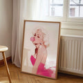 Pink bubblegum wall art with retro blonde woman