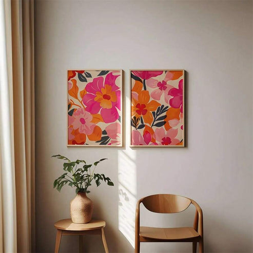 Pink and orange abstract flower market Bohemian canvas poster
