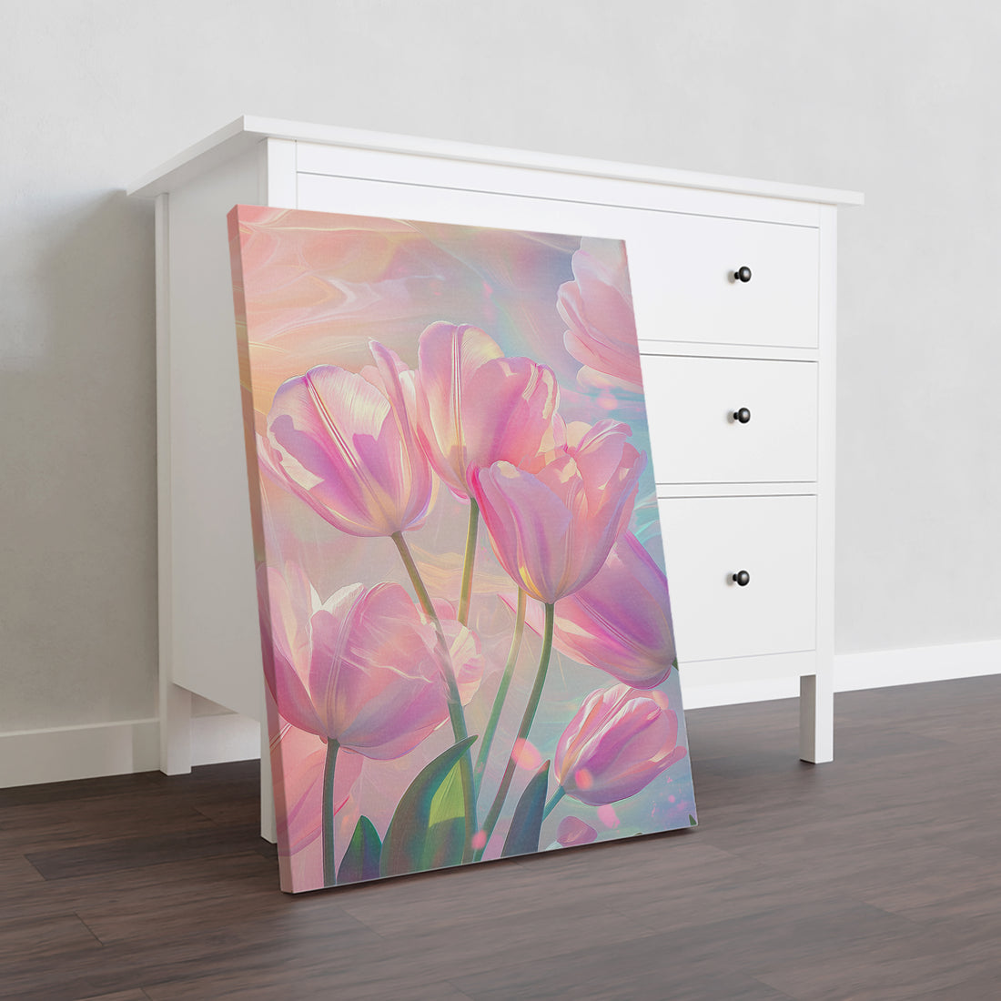 Elevate the ambiance of your living room, sofa backdrop, or bedside with this stunning Pink Tulip Floral Canvas Wall Art. Its vibrant pink hues and intricate floral design bring a touch of elegance and beauty to any space. Made with high-quality materials, this piece is the perfect addition to your home decor.