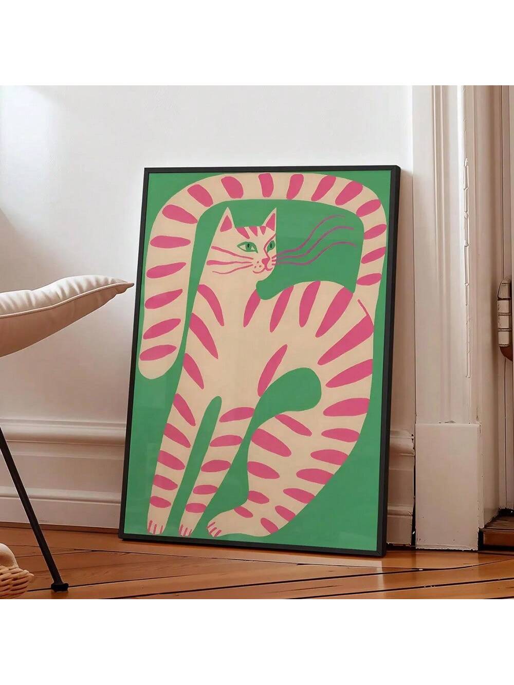 Celebrate the charm of feline whimsy with this Playful Cat Wall Art Print. Designed for cat enthusiasts and contemporary nursery settings, this unframed maximalist canvas features bold colors and lively composition, adding a sophisticated yet fun accent to any space. Its vibrant design stimulates visual interest and complements modern interiors, making it a perfect choice for those who appreciate art that combines personality and style.
