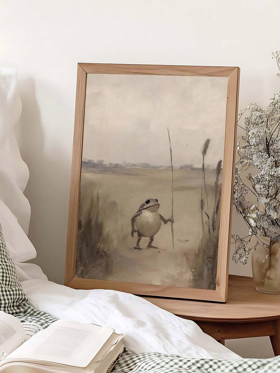 Bring whimsy to your walls with this charming Playful Frog Wall Art. Featuring a delightful vintage cottagecore design, this canvas print combines playful animal graphics with botanical elements for a nature-inspired aesthetic. Perfect for dining rooms or any space craving character, it blends modern sensibilities with timeless charm.