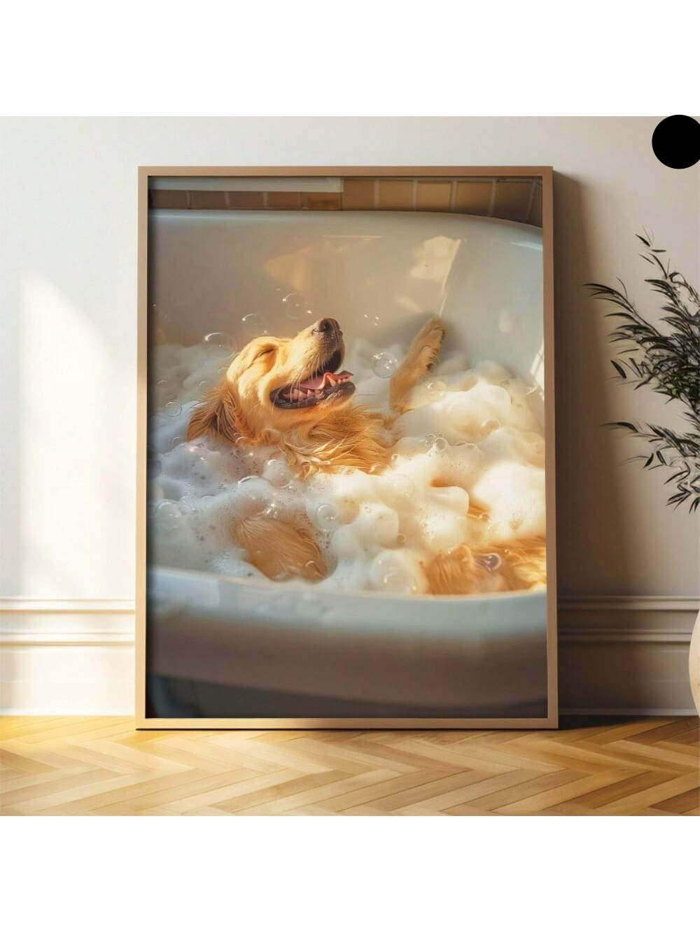 Add a touch of joy and charm to any space with this Playful Golden Retriever in Bubble Bath canvas art. Expertly crafted, this whimsical dog-themed wall decor brightens living rooms, bedrooms, or offices with its lively and heartwarming design. The vibrant colors and detailed imagery capture the playful spirit of a beloved pet, making it an ideal piece to enhance your environment with warmth and character. Durable and ready to hang, it’s a sophisticated way to celebrate the joy pets bring into our lives.